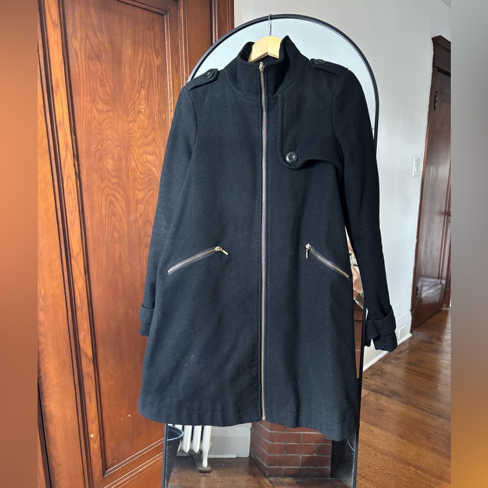 Lux Black Wool swing over coat, military + vintage vibes